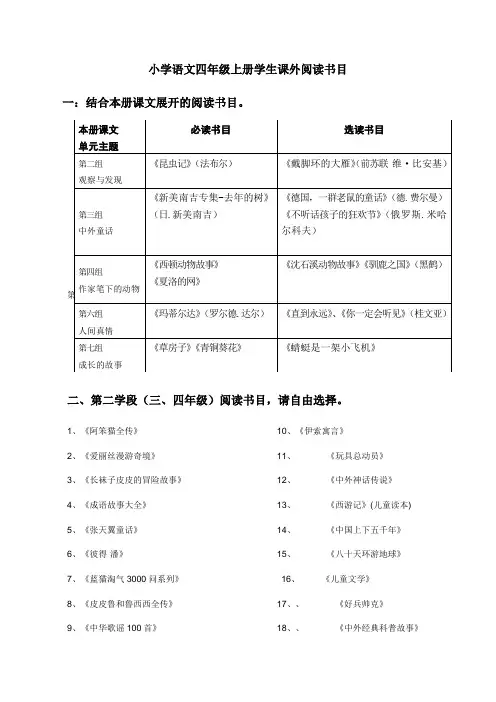 小学语文四年级上册学生课外阅读书目