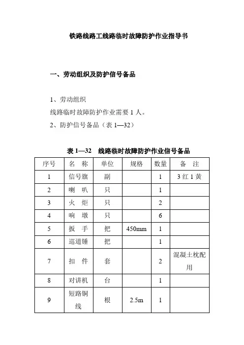 铁路线路工线路临时故障防护作业指导书