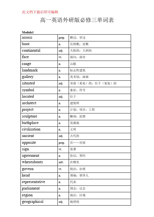 高一英语外研版必修三单词表(完整资料)