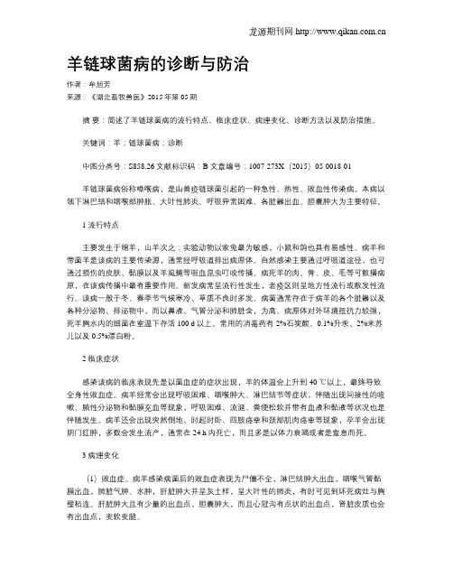 羊链球菌病的诊断与防治