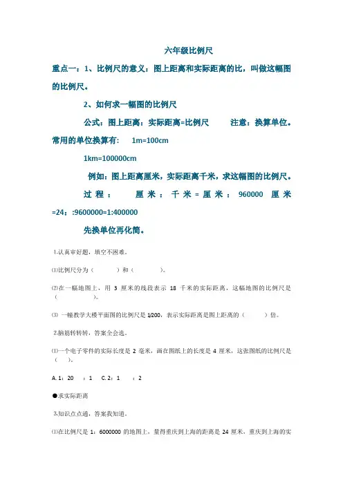 小学六年级比例尺知识点+练习题