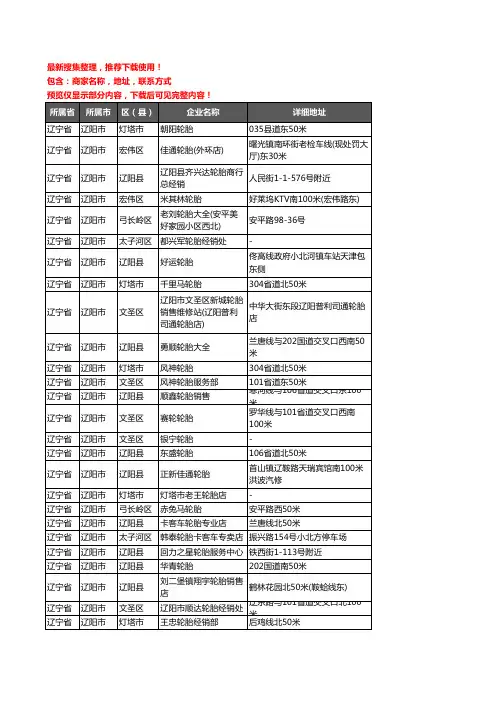 新版辽宁省辽阳市汽车轮胎企业公司商家户名录单联系方式地址大全89家
