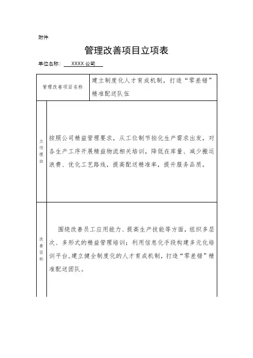 公司管理改善项目立项表