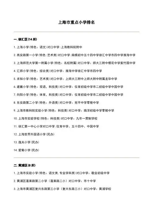 上海市重点小学排名