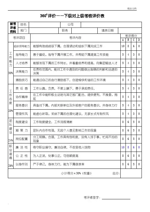 下级对上级考核评价表