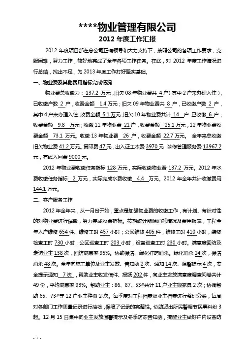 2012年度物业管理项目工作总结