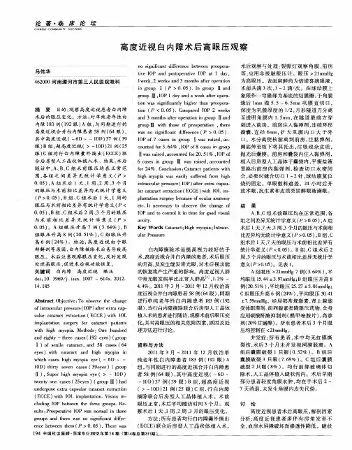 高度近视白内障术后高眼压观察