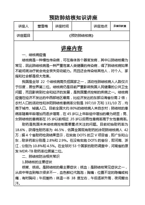 肺结核知识讲座