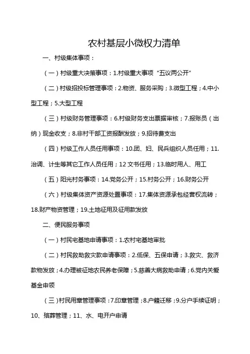 农村基层小微权力清单