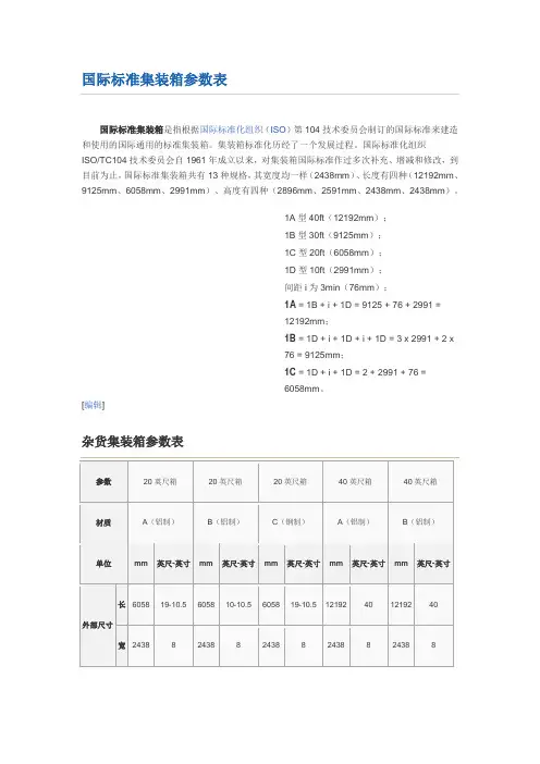 各类集装箱尺寸参数表