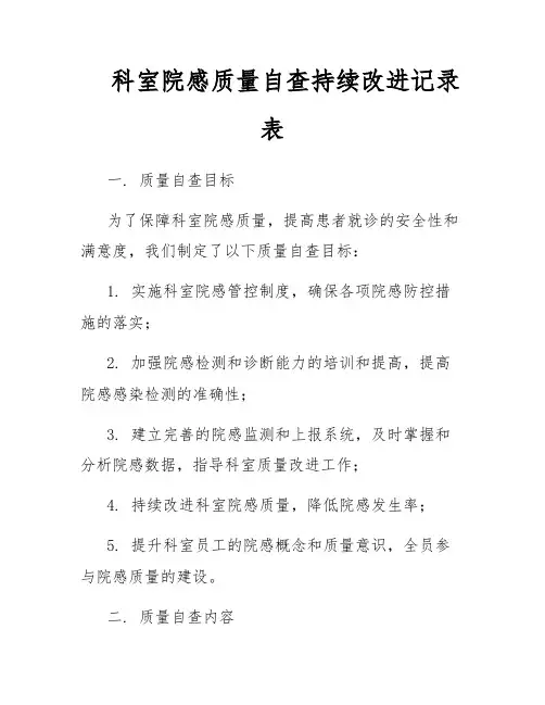 科室院感质量自查持续改进记录表