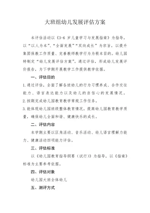 大班幼儿发展评估方案