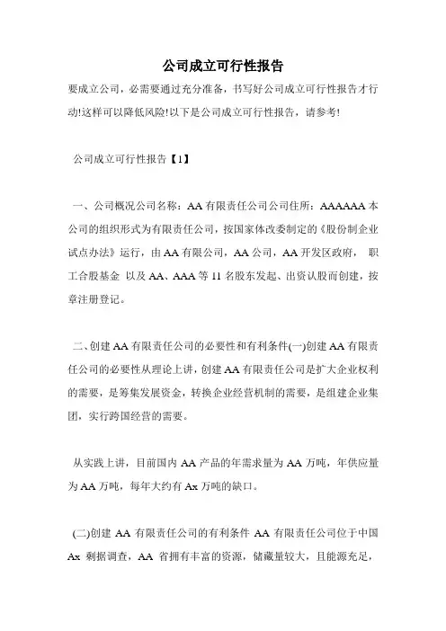 公司成立可行性报告