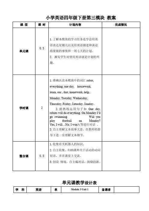 小学英语四年级下册第三模块 教案