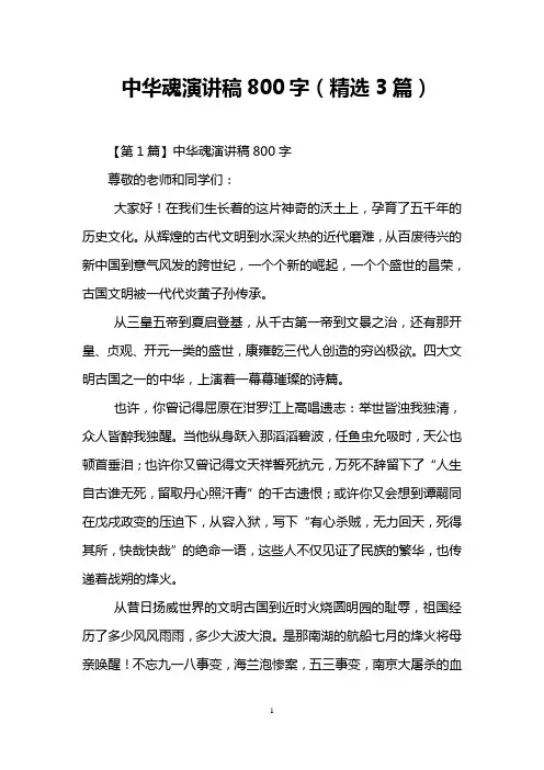 中华魂演讲稿800字(精选3篇)
