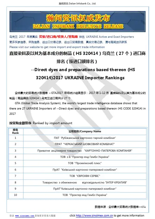 直接染料及以其为基本成分的制品(HS 320414)2017 乌克兰(27个)进