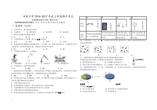 商城县丰集中学2016-2017学年上学期期中考试化学试卷