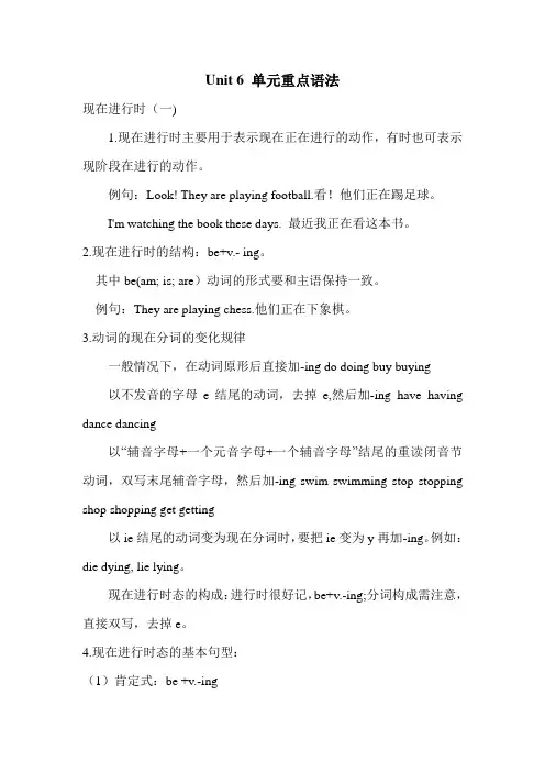 人教版七年级下册英语第六单元Unit 6 I am watching TV单元重点语法归纳