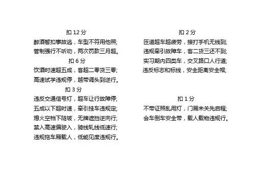 新交规扣分记忆口决
