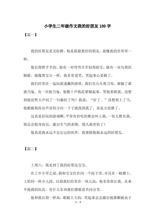 小学生二年级作文我的好朋友100字