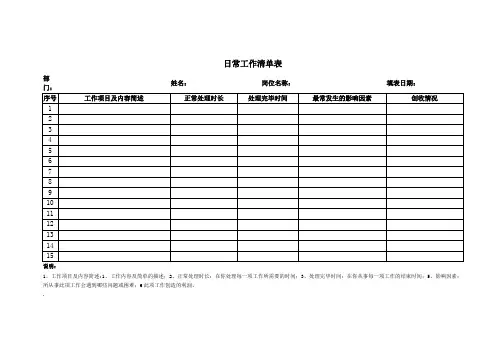 日常工作清单表