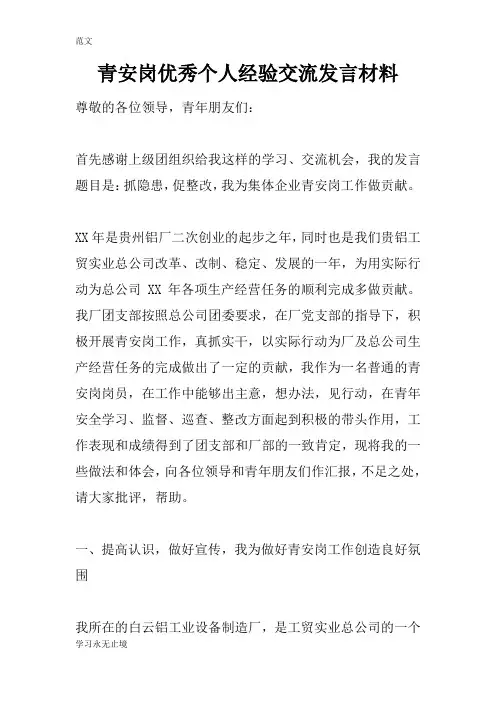 【范文】优秀个人经验交流发言材料