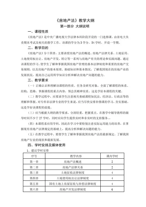 房地产法教学大纲