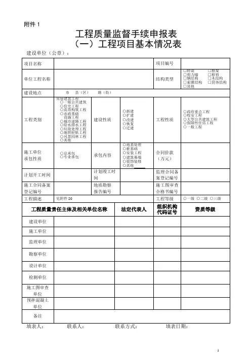 工程质量监督手续申报表(2015版)