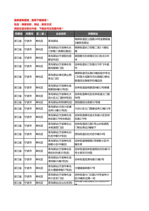 新版浙江省宁波市奉化区菜鸟驿站企业公司商家户名录单联系方式地址大全35家