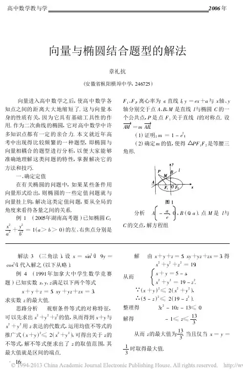 向量与椭圆结合题型的解法_章礼抗