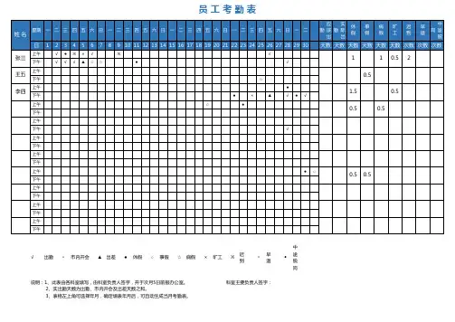 员工考勤表(通用版)