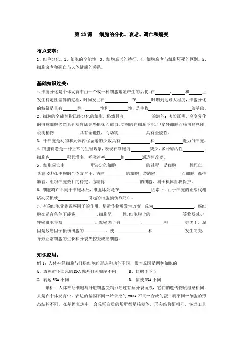 细胞的分化衰老凋亡和癌变