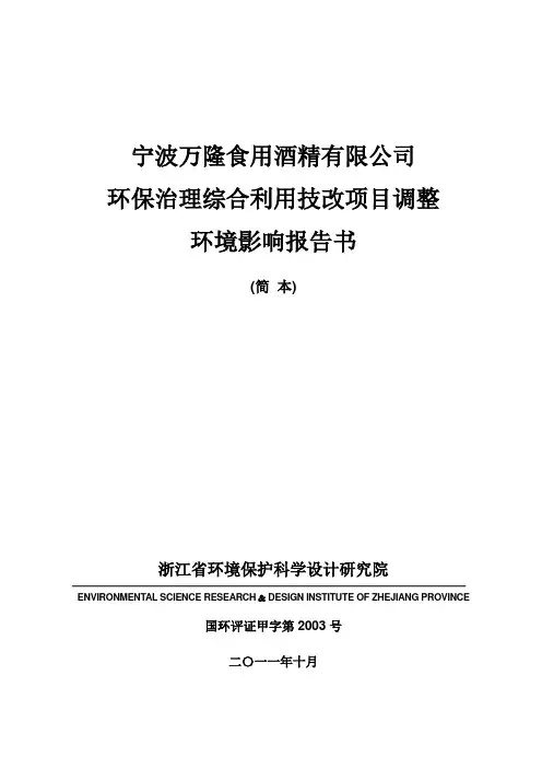 万隆食用酒精有限公司环保治理综合利用技改项目立项环境影响评估报告书