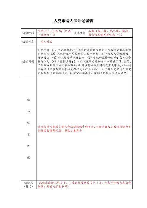入党申请人谈话记录表