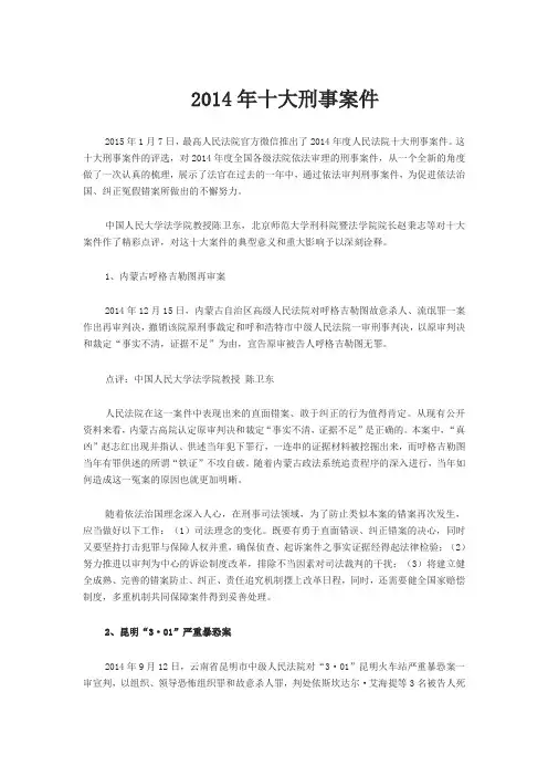 2014度十大刑事案件