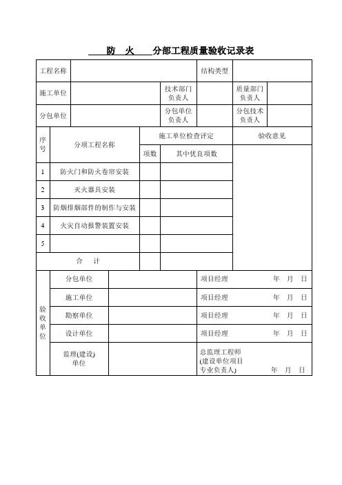 防火分部工程质量验收记录表