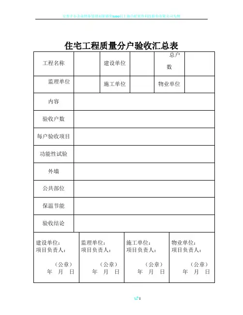 住宅工程质量分户验收汇总表