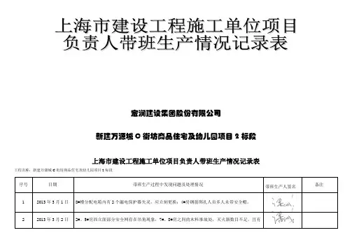 上海市建设工程施工单位项目负责人带班生产情况记录表