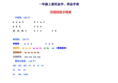 一年级上册四会字、两会字表