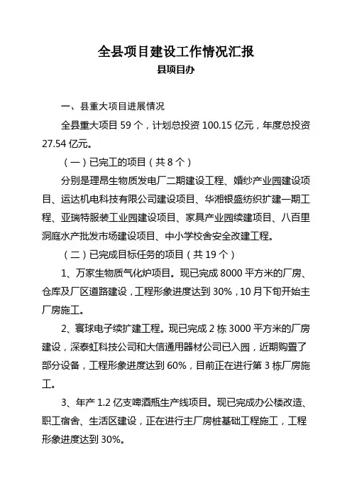 全县项目建设工作情况汇报