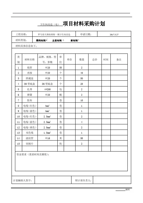 项目材料采购计划(建筑工程)