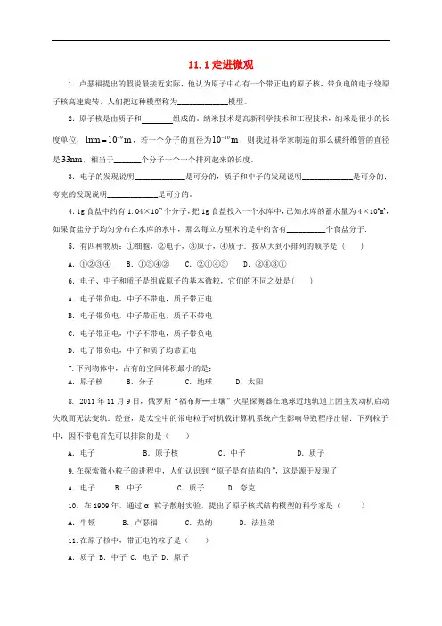 八年级物理全册 11.1 走进微观练习 (新版)沪科版