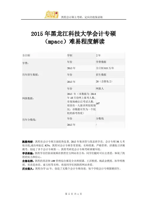 2015年黑龙江科技大学会计专硕(mpacc)难易程度解读