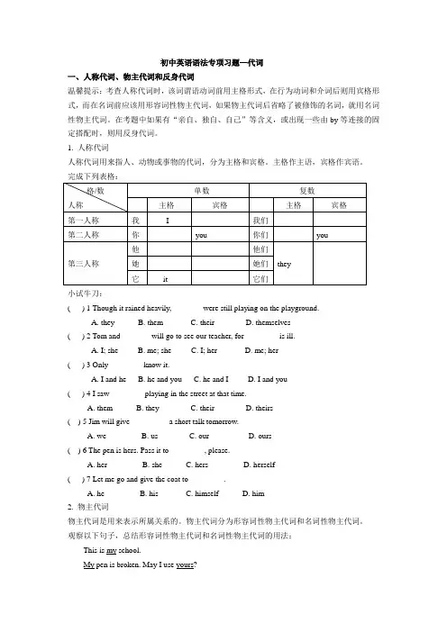 精品初中英语语法专项-代词讲解及习题(代词)