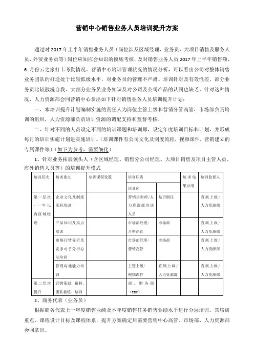 营销业务人员培训思路