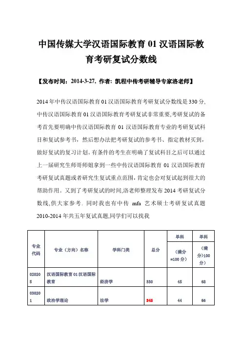 中国传媒大学汉语国际教育01汉语国际教育考研复试分数线
