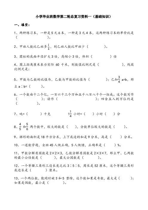 小学毕业班数学第二轮总复习资料一(基础知识)