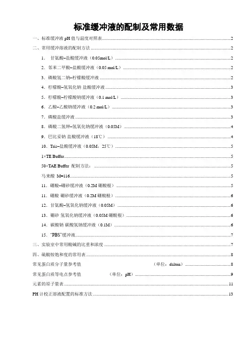 标准缓冲液的配制方法和PH计校正液(带目录)Word版