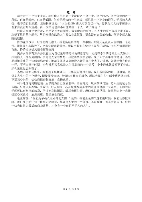 初中作文初中满分作文范文 逗号