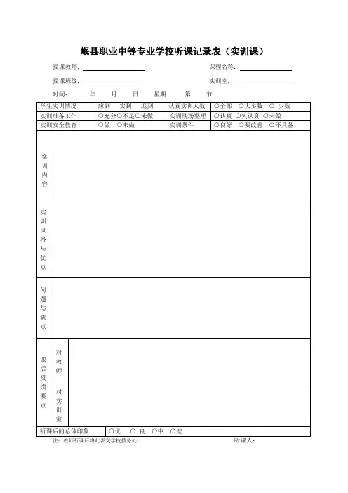 岷县职业中等专业学校听课记录表
